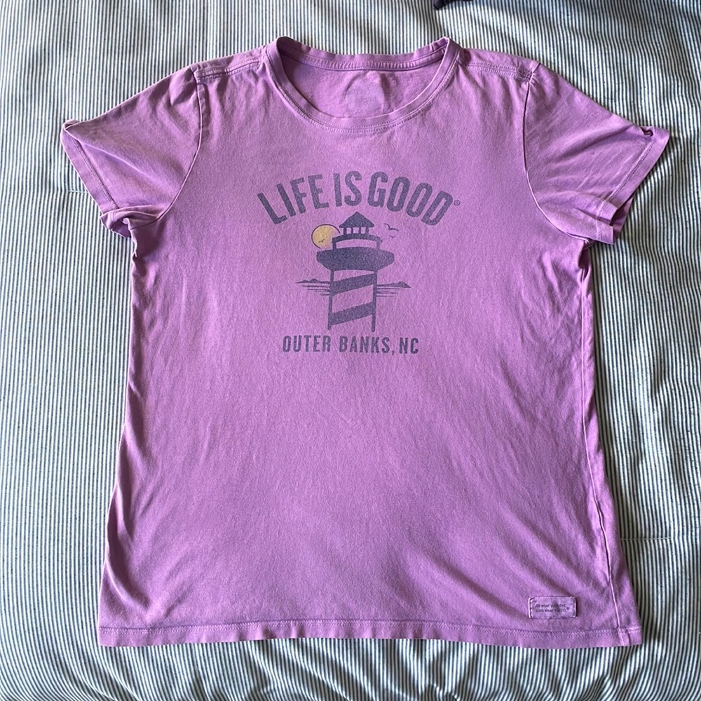 Life Is Good purple short sleeve size small. Outer Banks NC